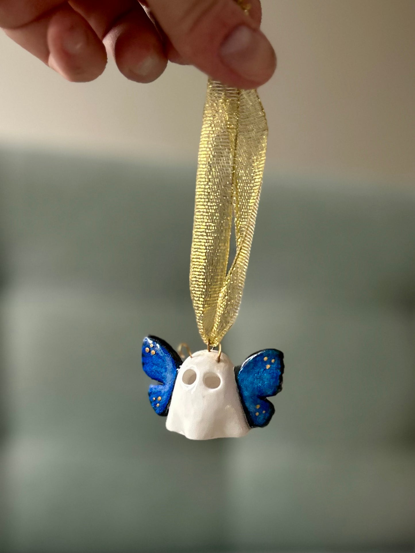 Blue Morpho Butterfly Ghost Ornament