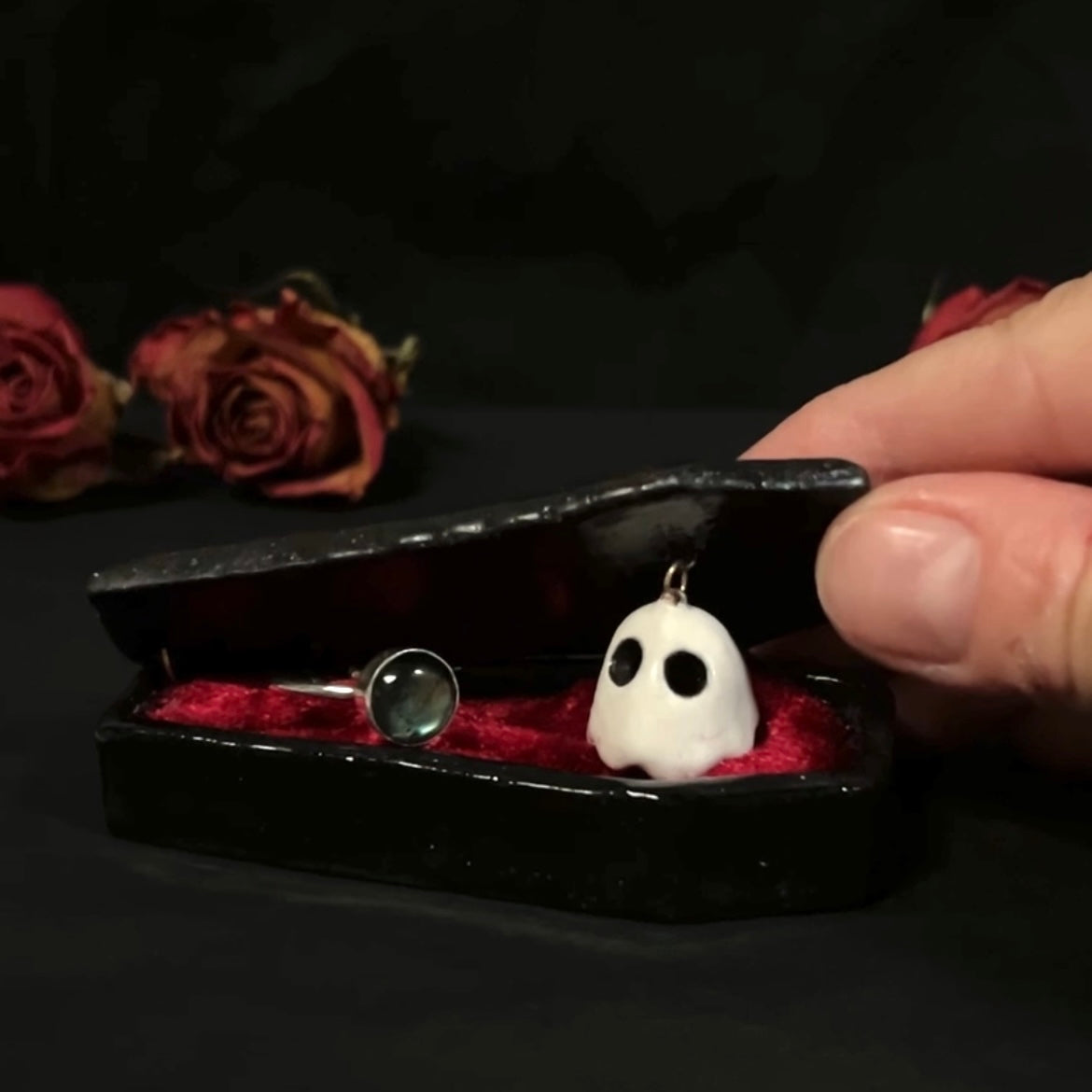 Coffin Trinket Box with Hanging Ghost