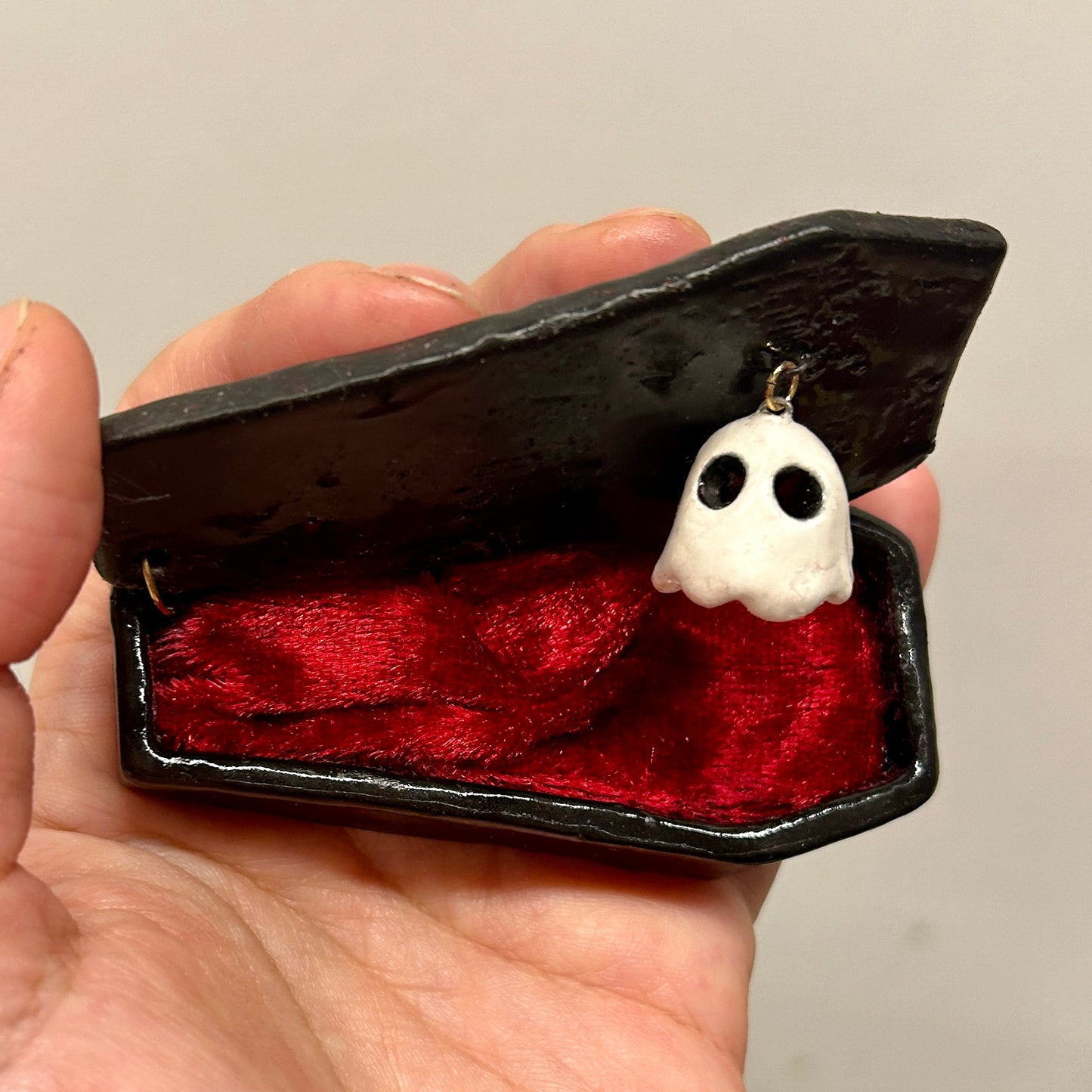 Coffin Trinket Box with Hanging Ghost