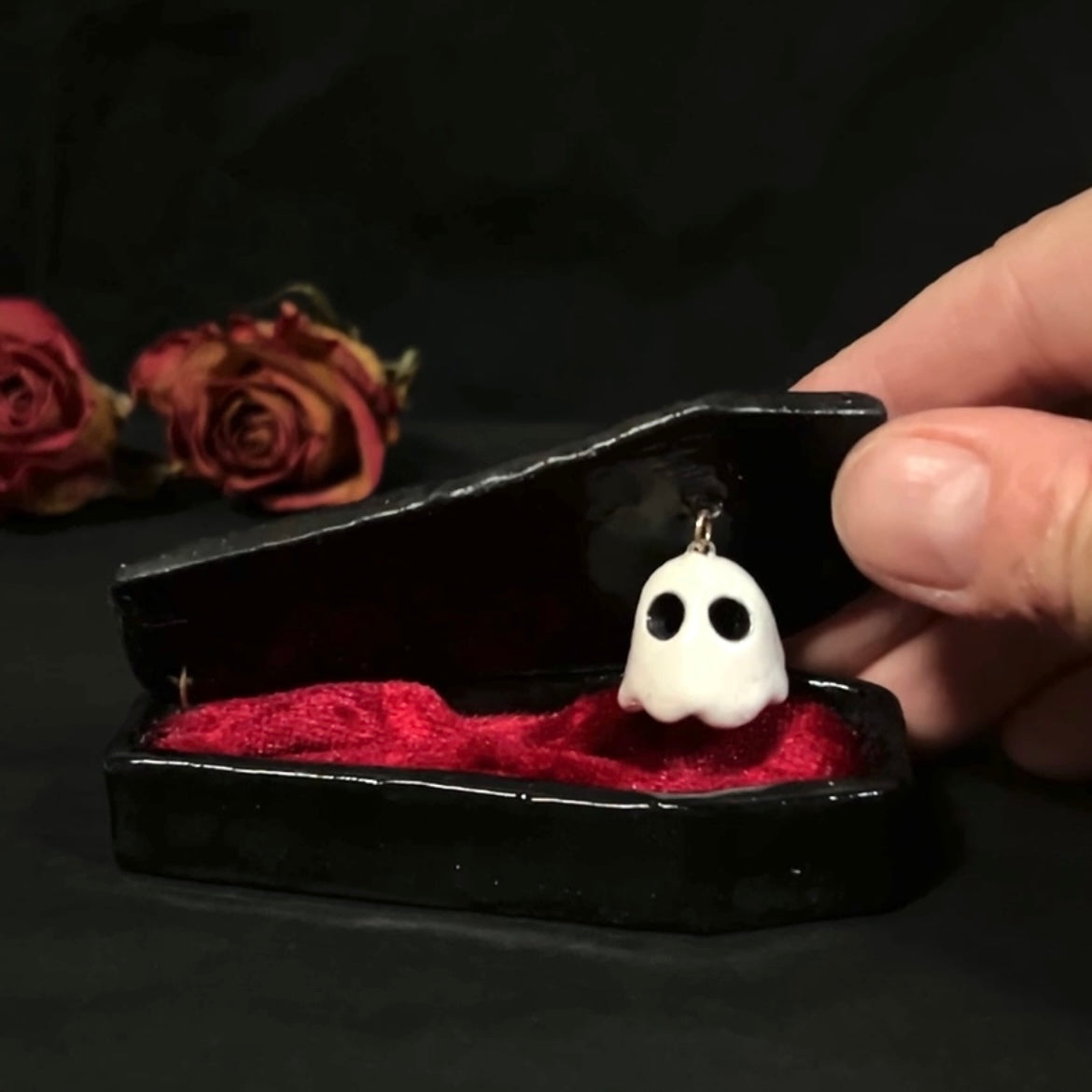 Coffin Trinket Box with Hanging Ghost